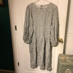Silk Studio Grey Metallic Floral Long Sleeve Dress
